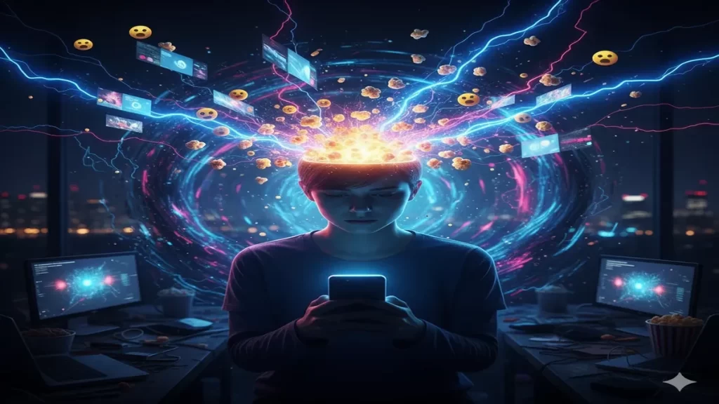 Popcorn Brain Syndrome, Social Media Addiction, Digital Detox, Mental Health, Stress