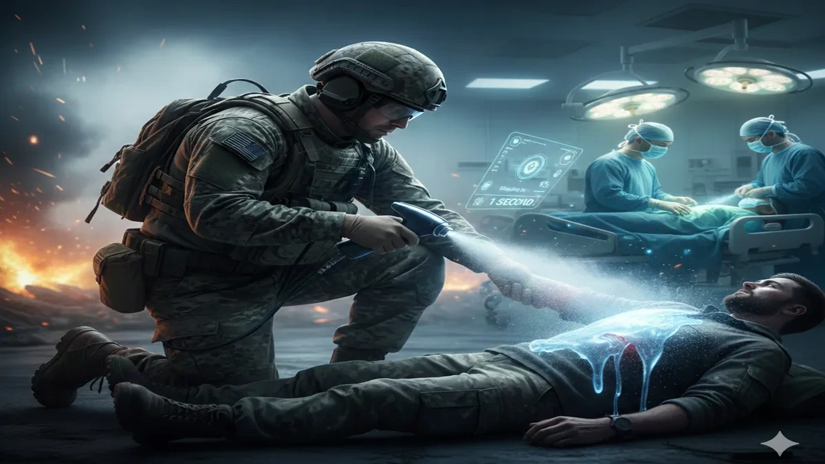 life saving, medicine, kaist, spray powder, stops bleeding fast