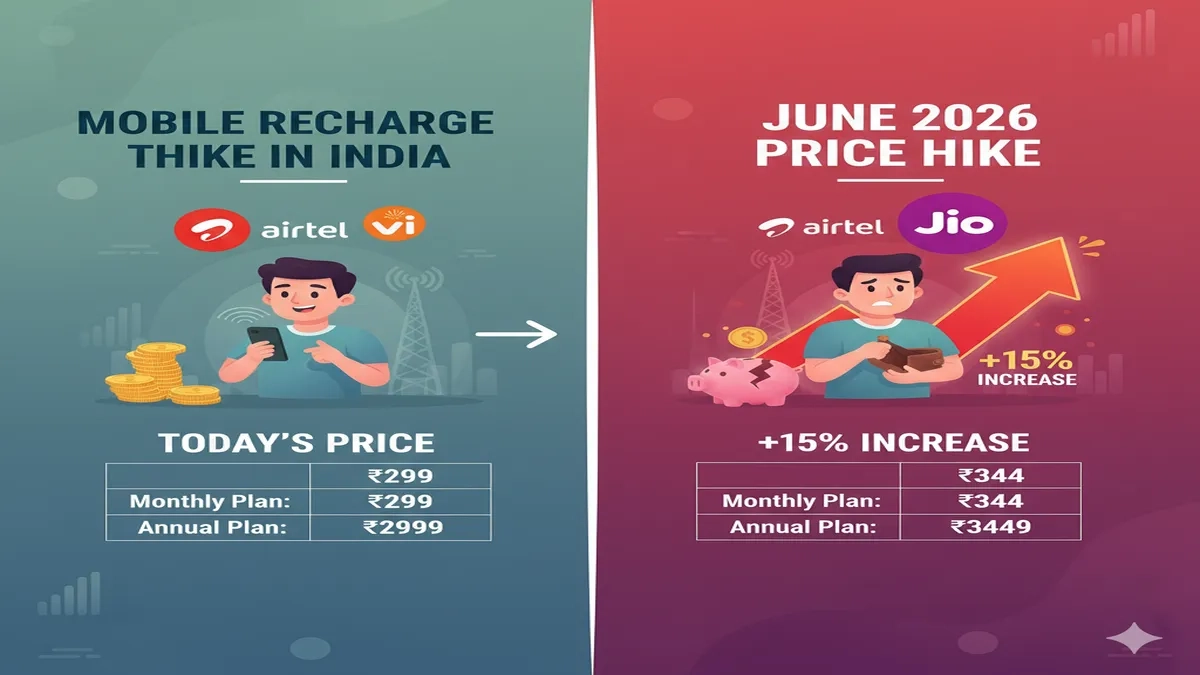 Mobile Recharge Hike 2026, Tariff Increase India, Airtel Jio Vi Price Hike, 5G Network Expansion, Telecom News Hindi.